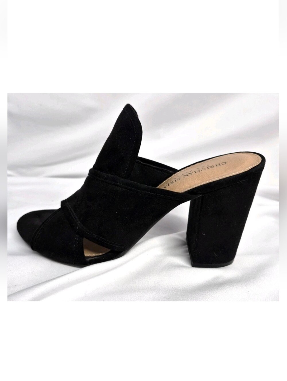 CHRISTIAN SIRIANO Black Suede Block Heel Mules Size 7.5
